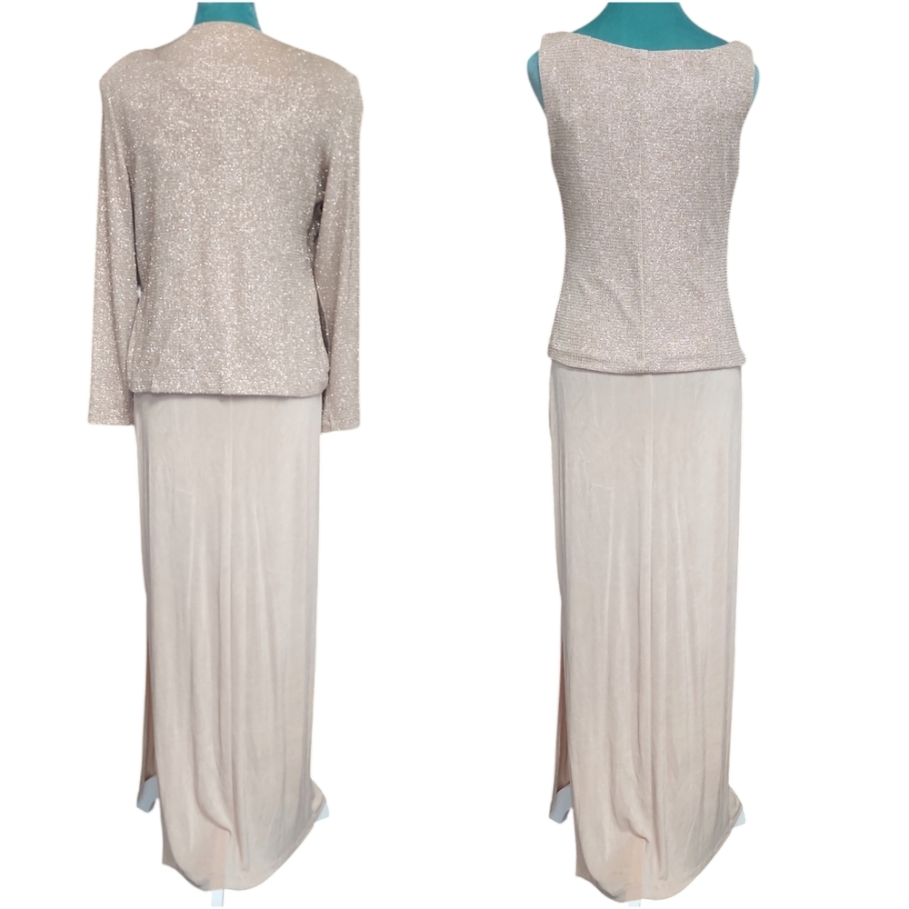 Y2K Xscape by Lawrence Kurtz Elegant Beige Shimmery Sleeveless Dress & Jacket - Picture 2 of 14